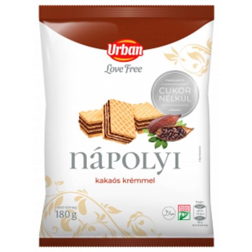 URBAN Love Free, Napolitană cu cacao, fără zahăr adăugat, 180 g